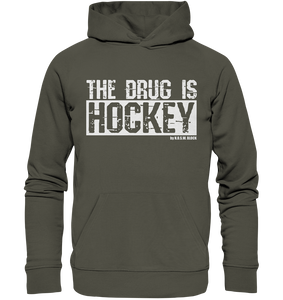 N.O.S.W. BLOCK Fanblock Hoodie "THE DRUG IS HOCKEY" Männer Organic Basic Kapuzenpullover khaki