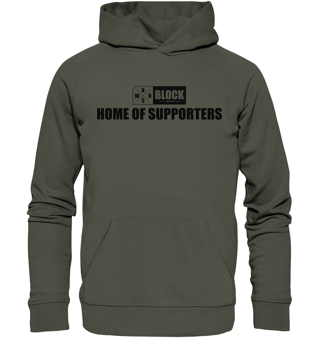 N.O.S.W. BLOCK Hoodie "HOME OF SUPPORTERS" Männer Organic Basic Kapuzenpullover khaki