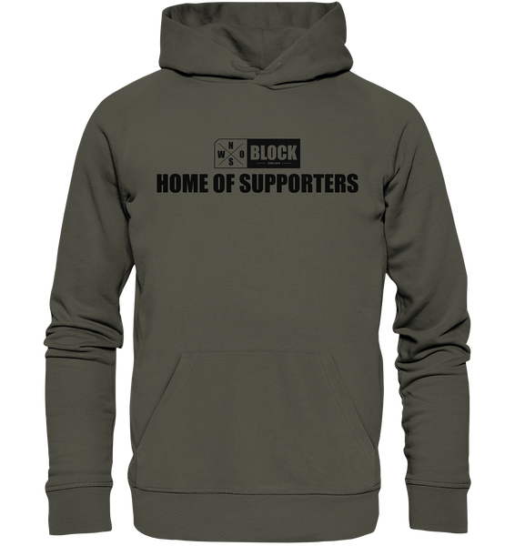 N.O.S.W. BLOCK Hoodie "HOME OF SUPPORTERS" Männer Organic Basic Kapuzenpullover khaki