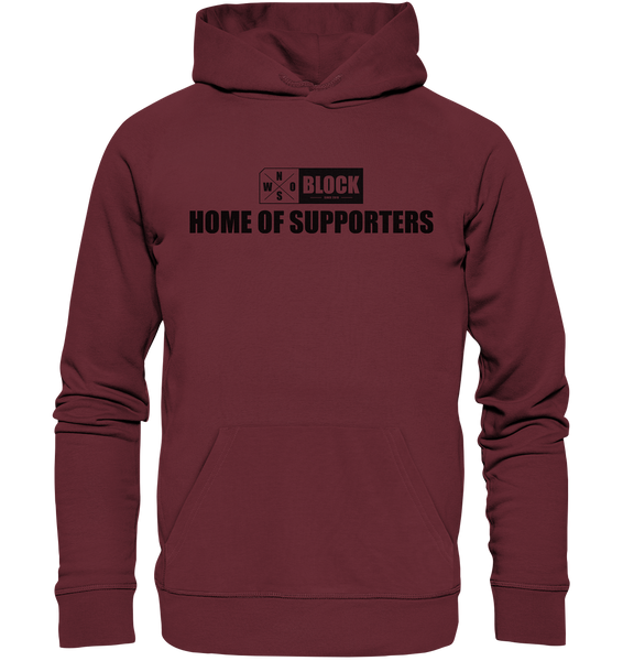 N.O.S.W. BLOCK Hoodie "HOME OF SUPPORTERS" Männer Organic Basic Kapuzenpullover weinrot