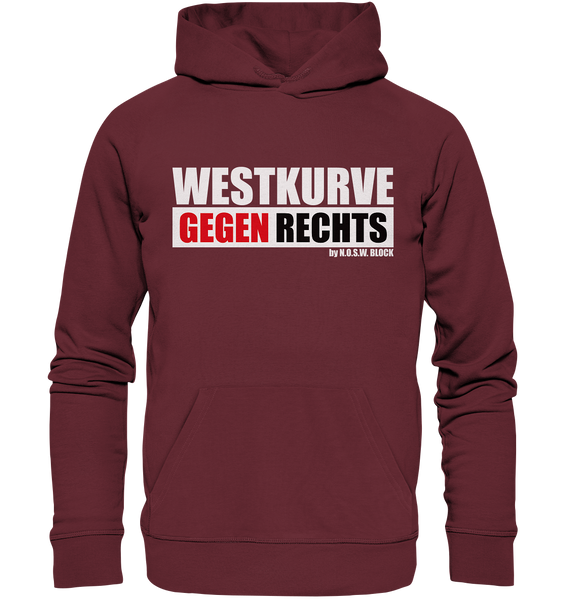 N.O.S.W. BLOCK Gegen Rechts Hoodie "WESTKURVE GEGEN RECHTS" Männer Organic Basic Kapuzenpullover weinrot