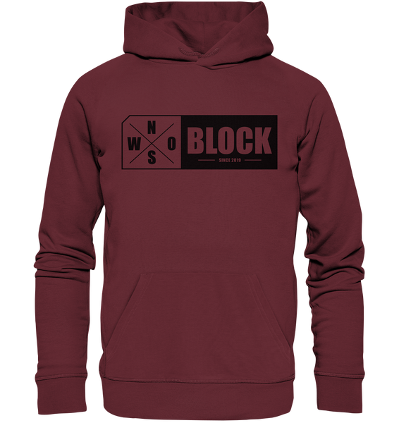 N.O.S.W. BLOCK Logo Hoodie Männer Organic Basic Kapuzenpullover weinrot