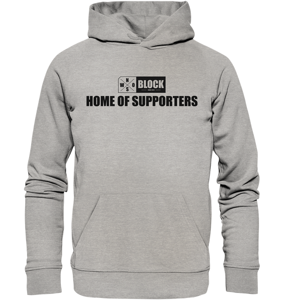 N.O.S.W. BLOCK Hoodie "HOME OF SUPPORTERS" Männer Organic Basic Kapuzenpullover heather grau