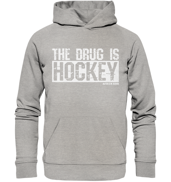 N.O.S.W. BLOCK Fanblock Hoodie "THE DRUG IS HOCKEY" Männer Organic Basic Kapuzenpullover heather grau