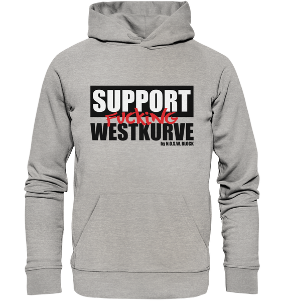 N.O.S.W. BLOCK Fanblock Hoodie "SUPPORT FUCKING WESTKURVE" Männer Organic Basic Kapuzenpullover heather grau