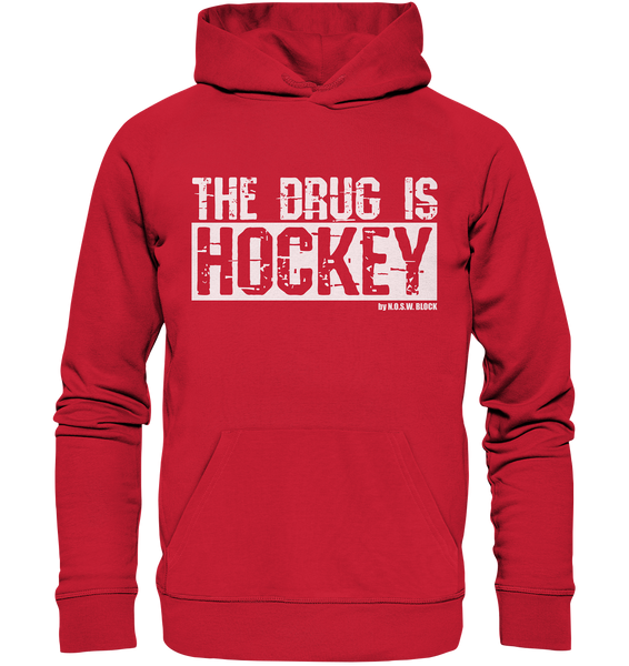 N.O.S.W. BLOCK Fanblock Hoodie "THE DRUG IS HOCKEY" Männer Organic Basic Kapuzenpullover rot