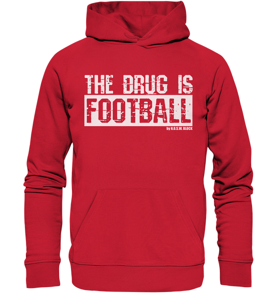 N.O.S.W. BLOCK Fanblock Hoodie "THE DRUG IS FOOTBALL" Männer Organic Basic Kapuzenpullover rot
