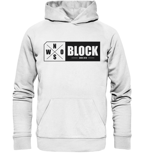 N.O.S.W. BLOCK Logo Hoodie Männer Organic Basic Kapuzenpullover weiss