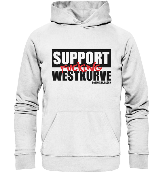 N.O.S.W. BLOCK Fanblock Hoodie "SUPPORT FUCKING WESTKURVE" Männer Organic Basic Kapuzenpullover weiss