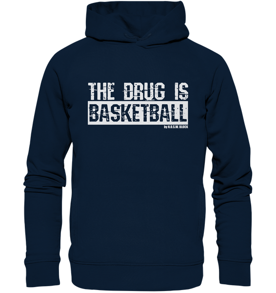 N.O.S.W. BLOCK Fanblock Hoodie "THE DRUG IS BASKETBALL" Männer Organic Fashion Kapuzenpullover navy