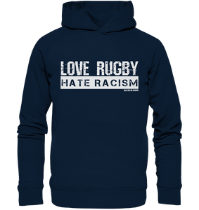 N.O.S.W. BLOCK Gegen Rechts Hoodie "LOVE RUGBY HATE RACISM" Männer Organic Fashion Hoodie navy