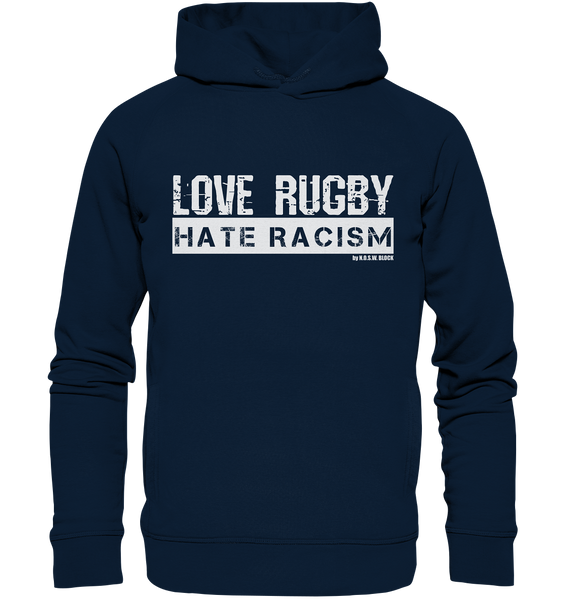 N.O.S.W. BLOCK Gegen Rechts Hoodie "LOVE RUGBY HATE RACISM" Männer Organic Fashion Hoodie navy