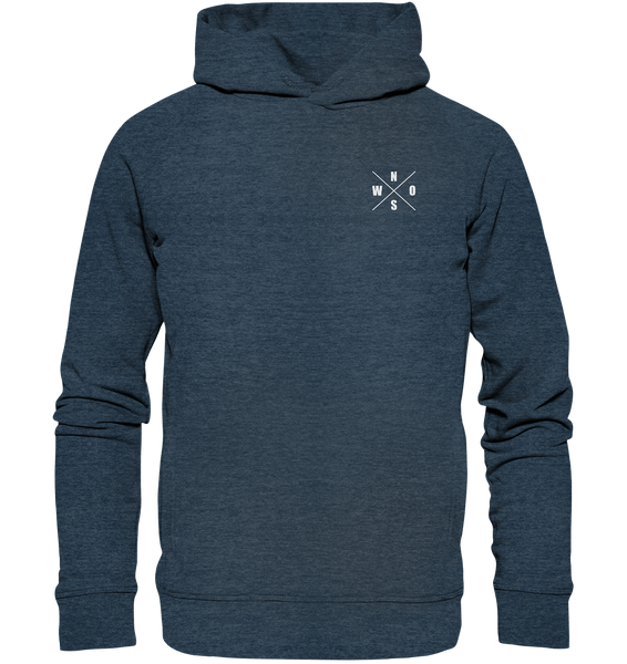 N.O.S.W. BLOCK Hoodie "N.O.S.W. ICON" @ Front & Back Männer Organic Fashion Kapuzenpullover dark heather blau