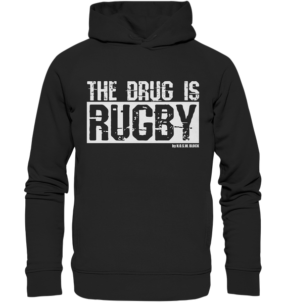 N.O.S.W. BLOCK Fanblock Hoodie "THE DRUG IS RUGBY" Männer Organic Fashion Kapuzenpullover schwarz