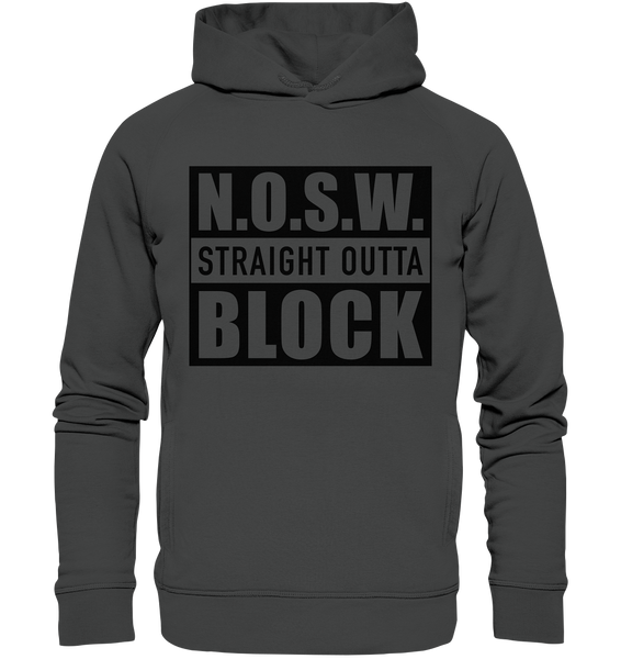 N.O.S.W. BLOCK Hoodie "STRAIGHT OUTTA" Männer Organic Fashion Kapuzenpullover anthrazit