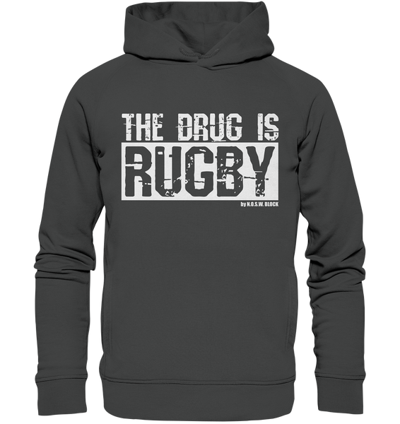 N.O.S.W. BLOCK Fanblock Hoodie "THE DRUG IS RUGBY" Männer Organic Fashion Kapuzenpullover anthrazit