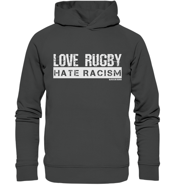 N.O.S.W. BLOCK Gegen Rechts Hoodie "LOVE RUGBY HATE RACISM" Männer Organic Fashion Hoodie anthrazit