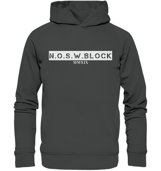 N.O.S.W. BLOCK Hoodie "MMXIX" Männer Organic Fashion Kapuzenpullover anthrazit