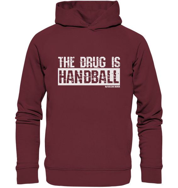 N.O.S.W. BLOCK Fanblock Hoodie "THE DRUG IS HANDBALL" Girls Organic Fashion Kapuzenpullover weinrot