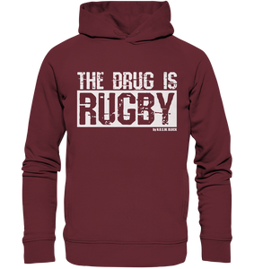 N.O.S.W. BLOCK Fanblock Hoodie "THE DRUG IS RUGBY" Männer Organic Fashion Kapuzenpullover weinrot