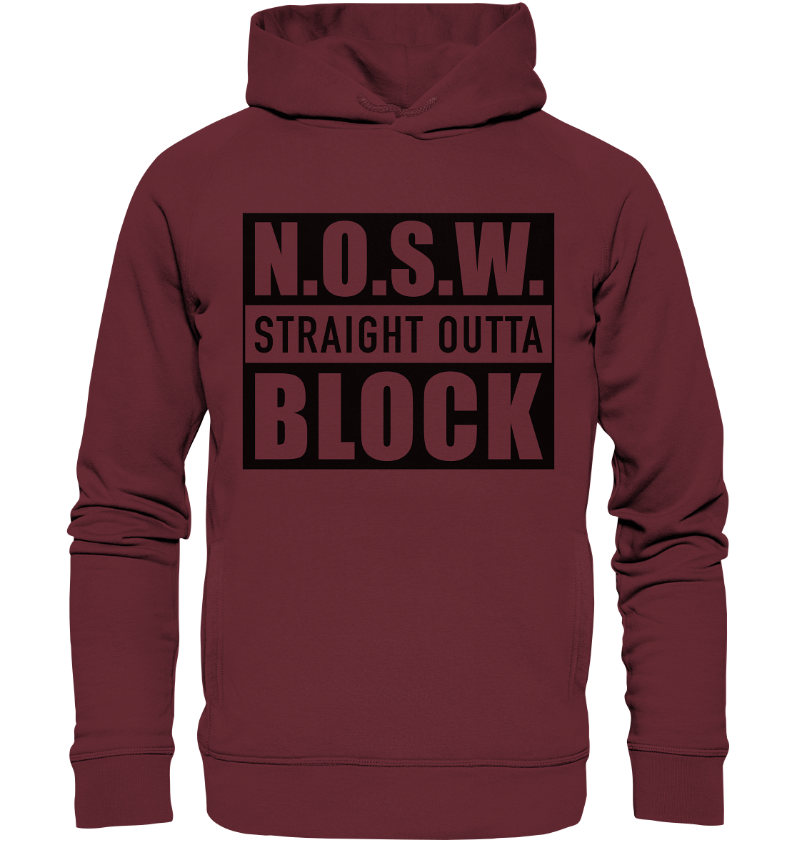 N.O.S.W. BLOCK Hoodie "STRAIGHT OUTTA" Männer Organic Fashion Kapuzenpullover weinrot