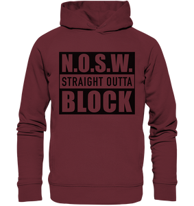 N.O.S.W. BLOCK Hoodie "STRAIGHT OUTTA" Männer Organic Fashion Kapuzenpullover weinrot