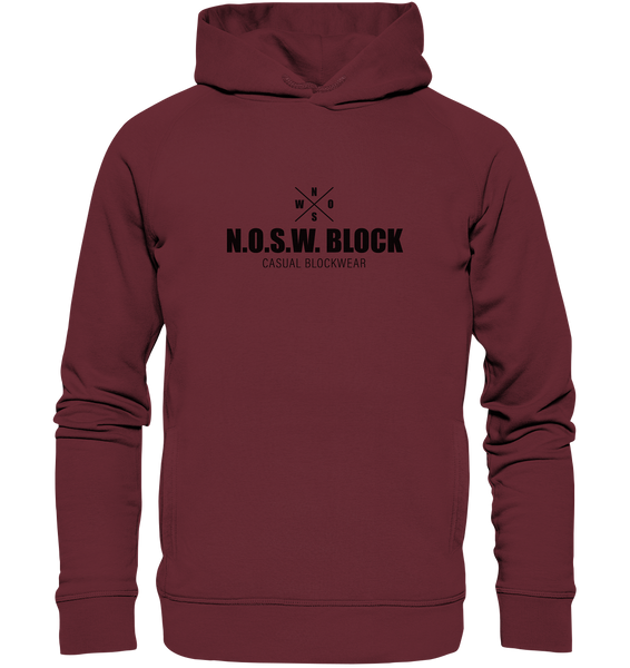 N.O.S.W. BLOCK Hoodie "CREW NULL40" Männer Organic Fashion Kapuzenpullover weinrot