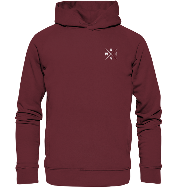 N.O.S.W. BLOCK Hoodie "N.O.S.W. ICON" @ Front & Back Männer Organic Fashion Kapuzenpullover weinrot