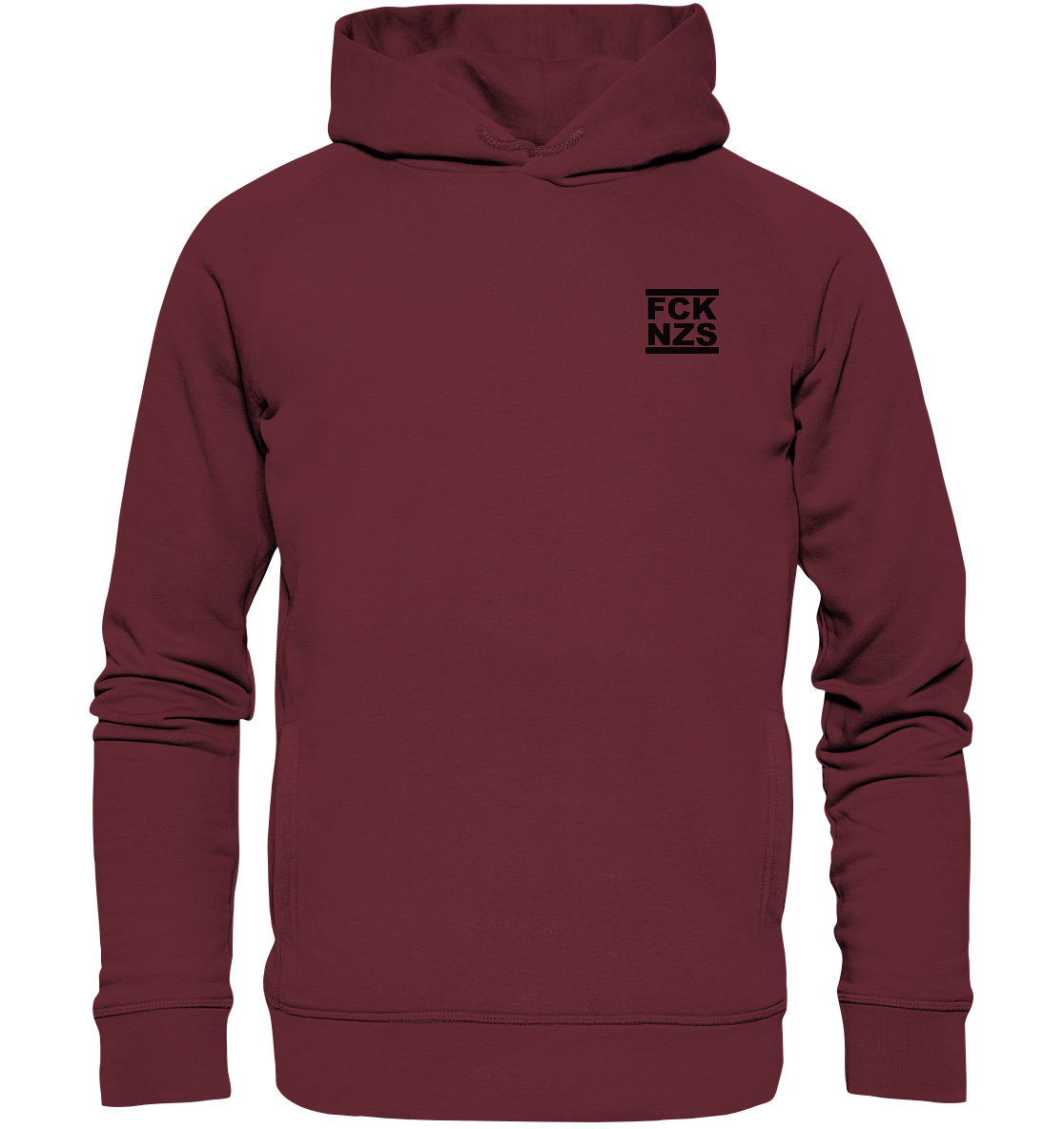 N.O.S.W. BLOCK Gegen Rechts Hoodie "FCK NZS" Männer Organic Fashion Kapuzenpullover weinrot