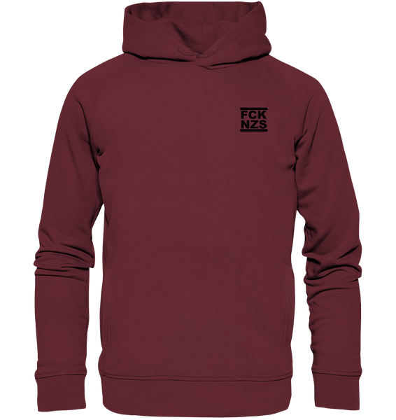 N.O.S.W. BLOCK Gegen Rechts Hoodie "FCK NZS" Männer Organic Fashion Kapuzenpullover weinrot