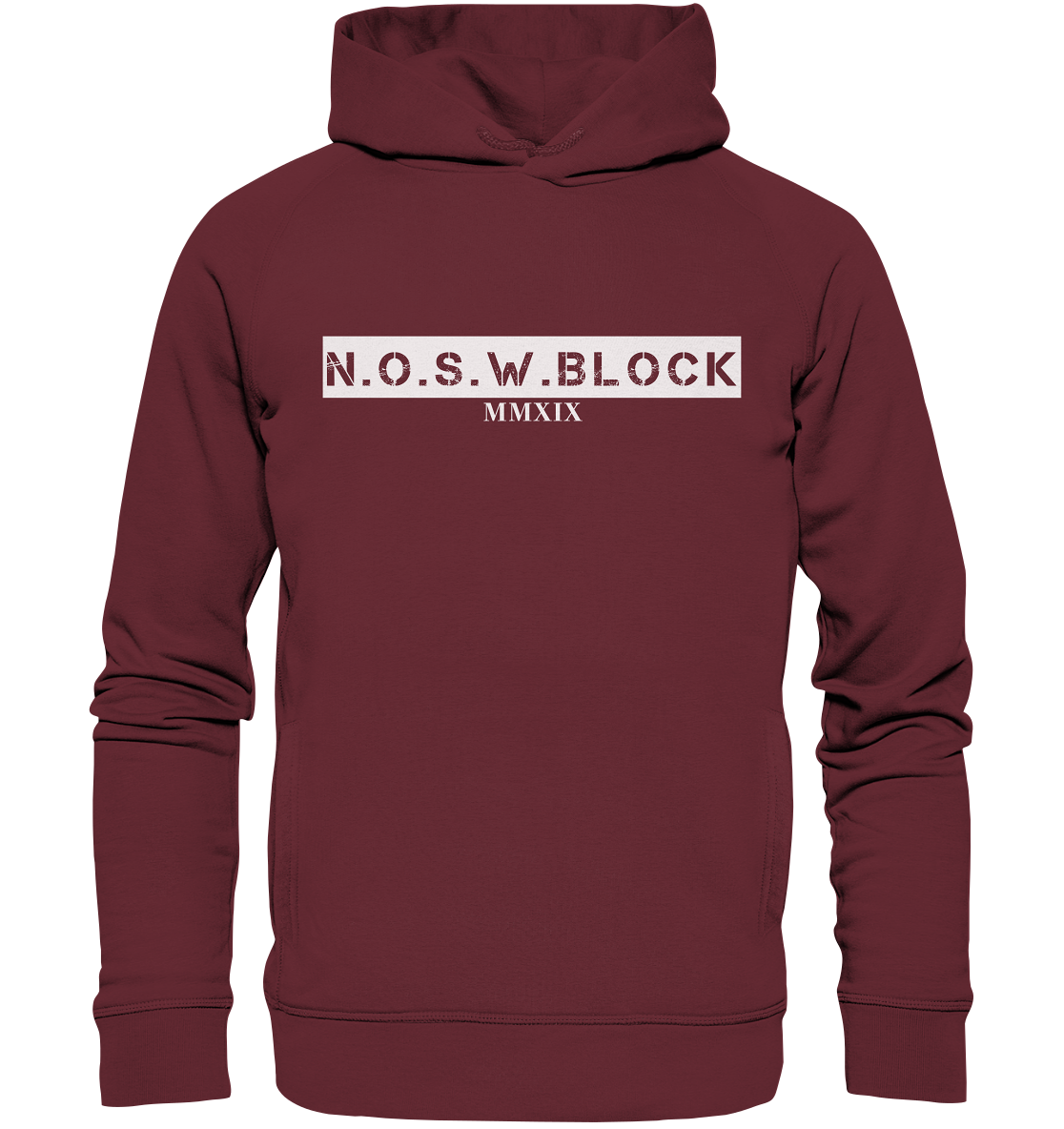 N.O.S.W. BLOCK Hoodie "MMXIX" Männer Organic Fashion Kapuzenpullover weinrot