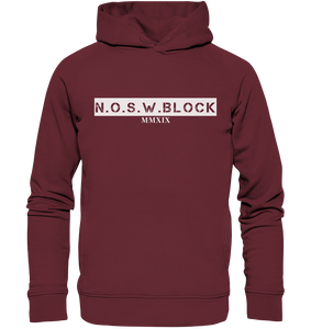 N.O.S.W. BLOCK Hoodie "MMXIX" Männer Organic Fashion Kapuzenpullover weinrot