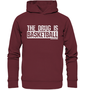  N.O.S.W. BLOCK Fanblock Hoodie "THE DRUG IS BASKETBALL" Männer Organic Fashion Kapuzenpullover weinrot