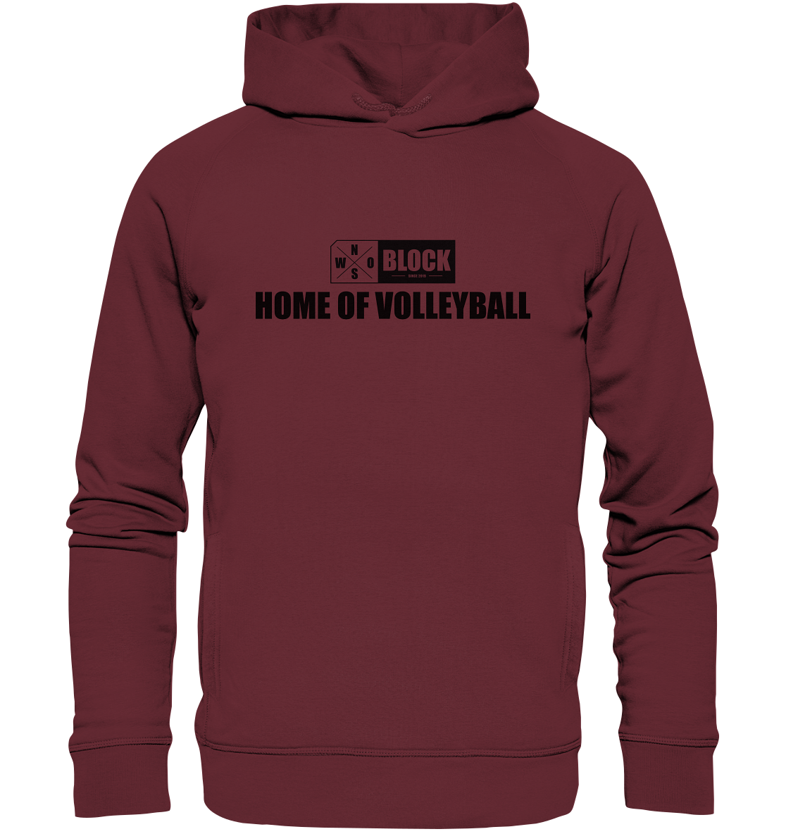 N.O.S.W. BLOCK Hoodie "HOME OF VOLLEYBALL" UNISEX Organic Fashion Kapuzenpullover weinrot