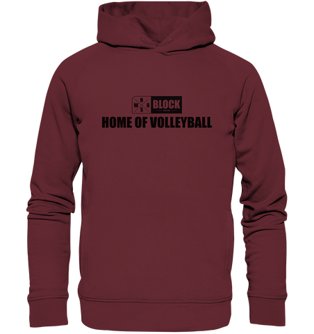 N.O.S.W. BLOCK Hoodie "HOME OF VOLLEYBALL" UNISEX Organic Fashion Kapuzenpullover weinrot