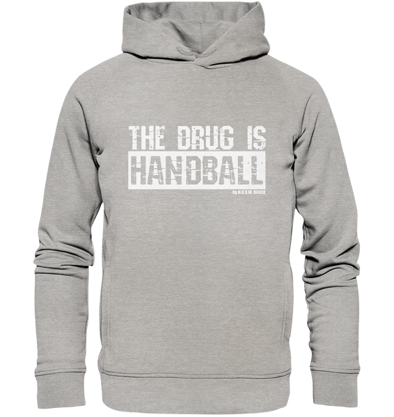 N.O.S.W. BLOCK Fanblock Hoodie "THE DRUG IS HANDBALL" Girls Organic Fashion Kapuzenpullover heather grau