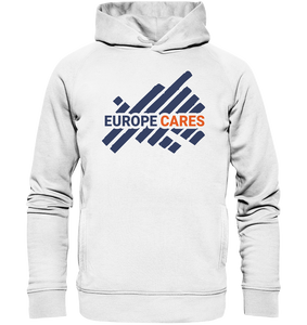 Europe Cares Hoodie UNISEX Organic Kapuzenpullover Logo blau/orange weiss