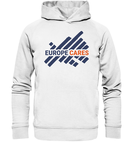 Europe Cares Hoodie UNISEX Organic Kapuzenpullover Logo blau/orange weiss