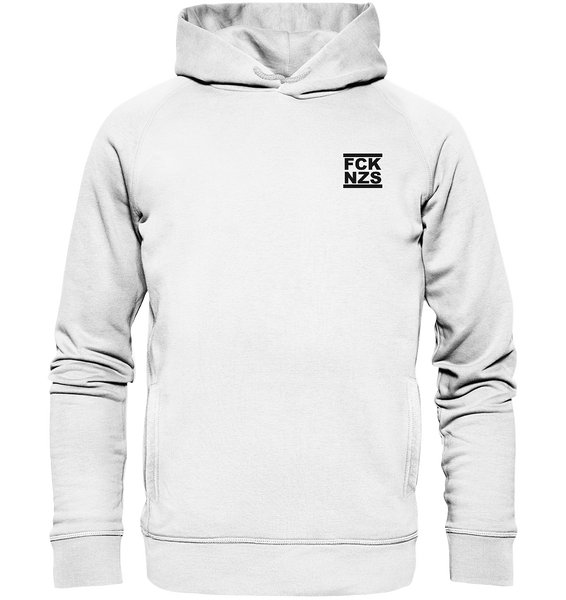 N.O.S.W. BLOCK Gegen Rechts Hoodie "FCK NZS" Männer Organic Fashion Kapuzenpullover weiss