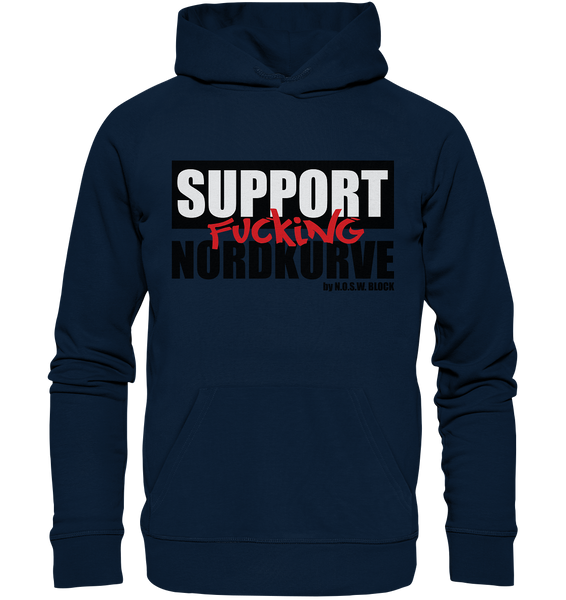 N.O.S.W. BLOCK Fanblock Hoodie "SUPPORT FUCKING NORDKURVE" Männer Organic Kapuzenpullover navy