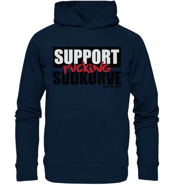 N.O.S.W. BLOCK Fanblock Hoodie "SUPPORT FUCKING SÜDKURVE" Männer Organic Kapuzenpullover navy