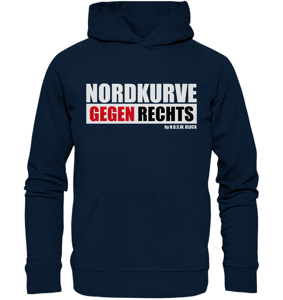 N.O.S.W. BLOCK Gegen Rechts Hoodie "NORDKURVE GEGEN RECHTS" Männer Organic Hoodie navy