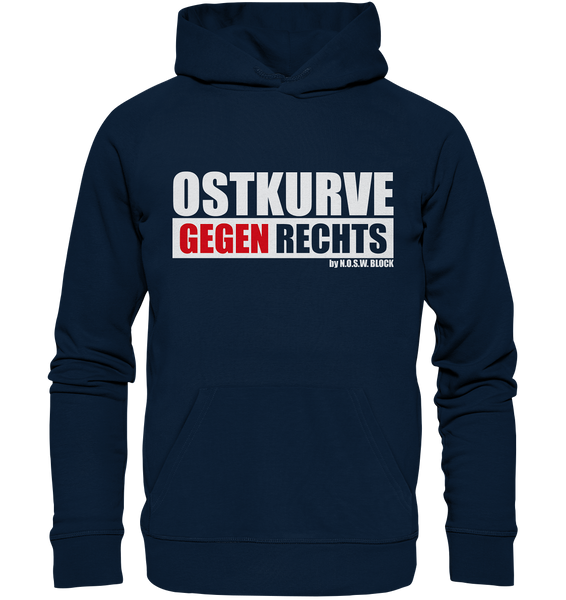 N.O.S.W. BLOCK Gegen Rechts Hoodie "OSTKURVE GEGEN RECHTS" Männer Organic Kapuzenpullover navy