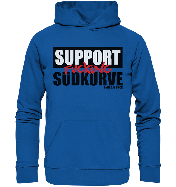 N.O.S.W. BLOCK Fanblock Hoodie "SUPPORT FUCKING SÜDKURVE" Männer Organic Kapuzenpullover blau