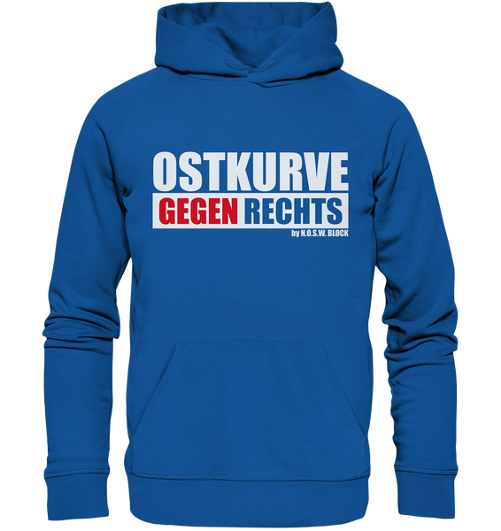 N.O.S.W. BLOCK Gegen Rechts Hoodie "OSTKURVE GEGEN RECHTS" Männer Organic Kapuzenpullover blau