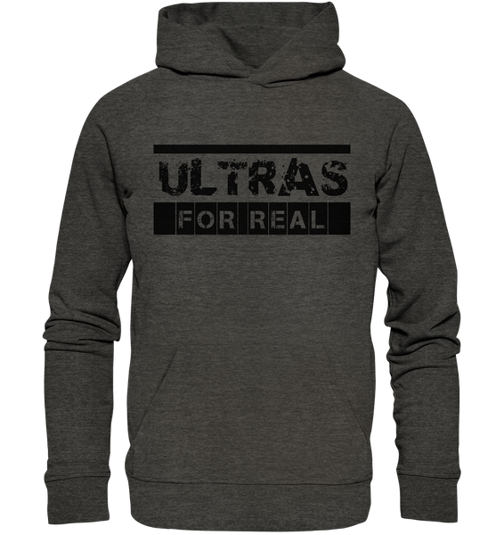 N.O.S.W. BLOCK Ultras Hoodie "ULTRAS FOR REAL" beidseitig bedruckter Männer Organic Kapuzenpullover dark heather grau