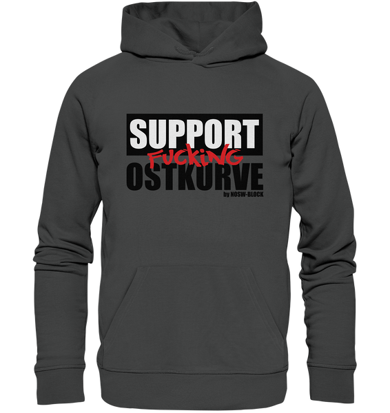 N.O.S.W. BLOCK Fanblock Hoodie "SUPPORT FUCKING OSTKURVE" Männer Organic Kapuzenpullover anthrazit