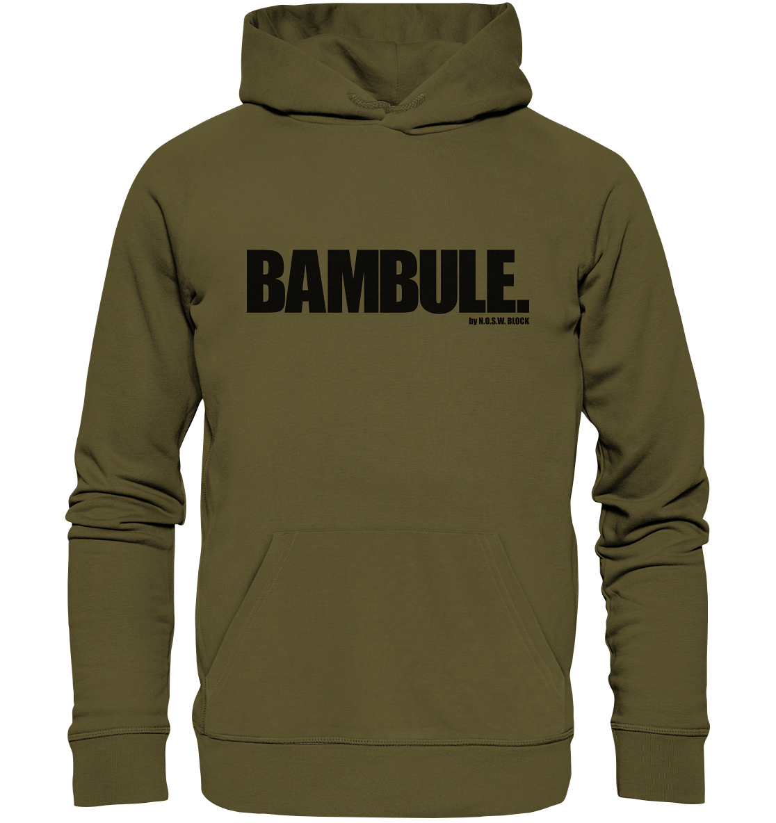 N.O.S.W. Block Fanblock Hoodie "BAMBULE." Organic Kapuzenpullover khaki