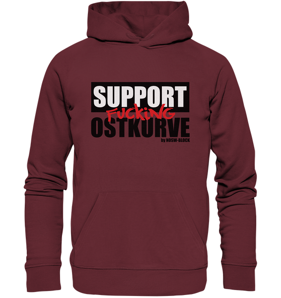 N.O.S.W. BLOCK Fanblock Hoodie "SUPPORT FUCKING OSTKURVE" Männer Organic Kapuzenpullover weinrot