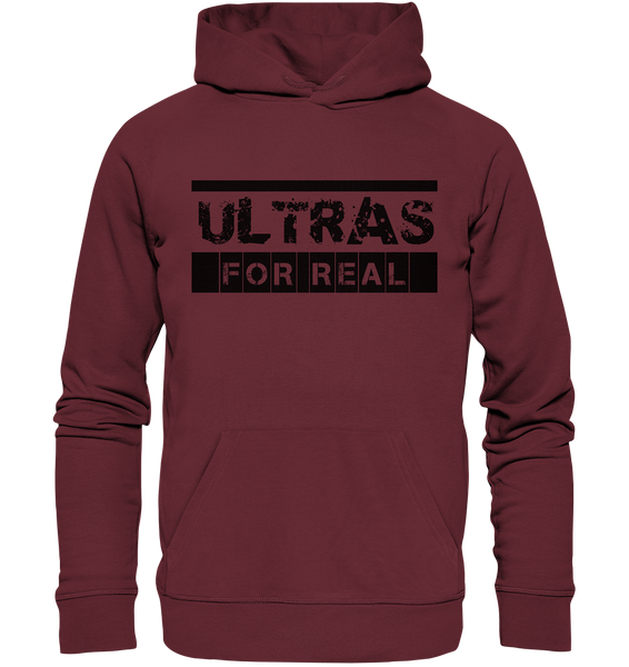 N.O.S.W. BLOCK Ultras Hoodie "ULTRAS FOR REAL" beidseitig bedruckter Männer Organic Kapuzenpullover weinrot